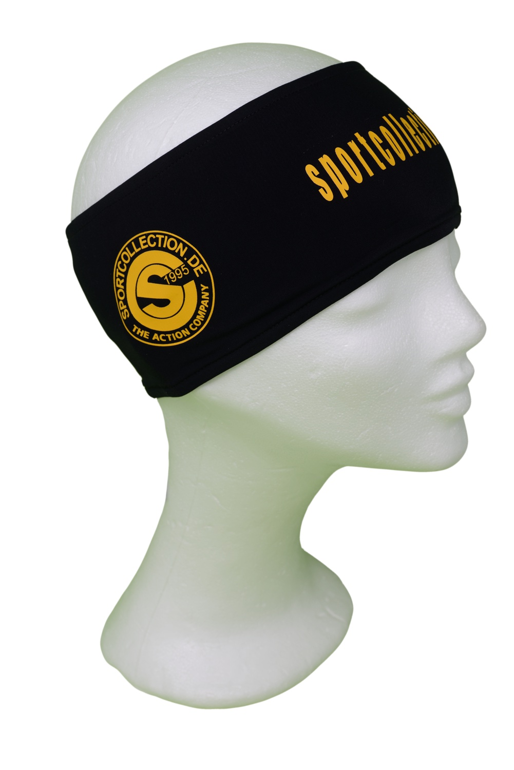 Stöhr Stirnband Schwarz-Gelb-Text-Logo