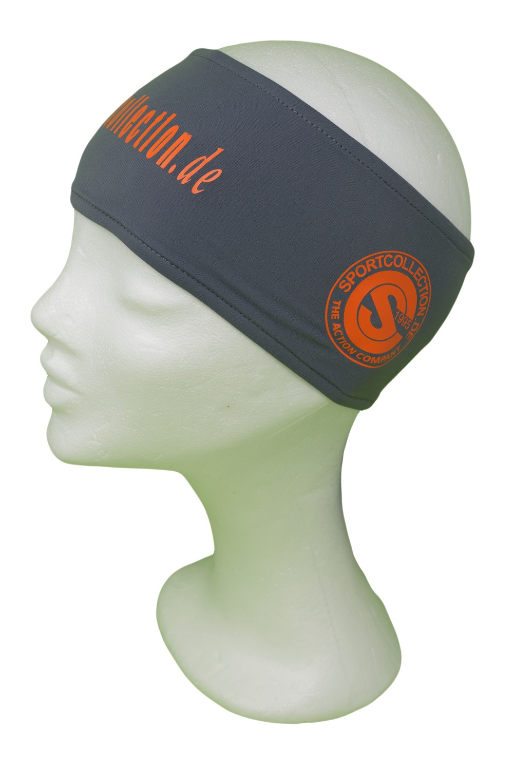 Stöhr Stirnband Grau-Orange-Text-Logo
