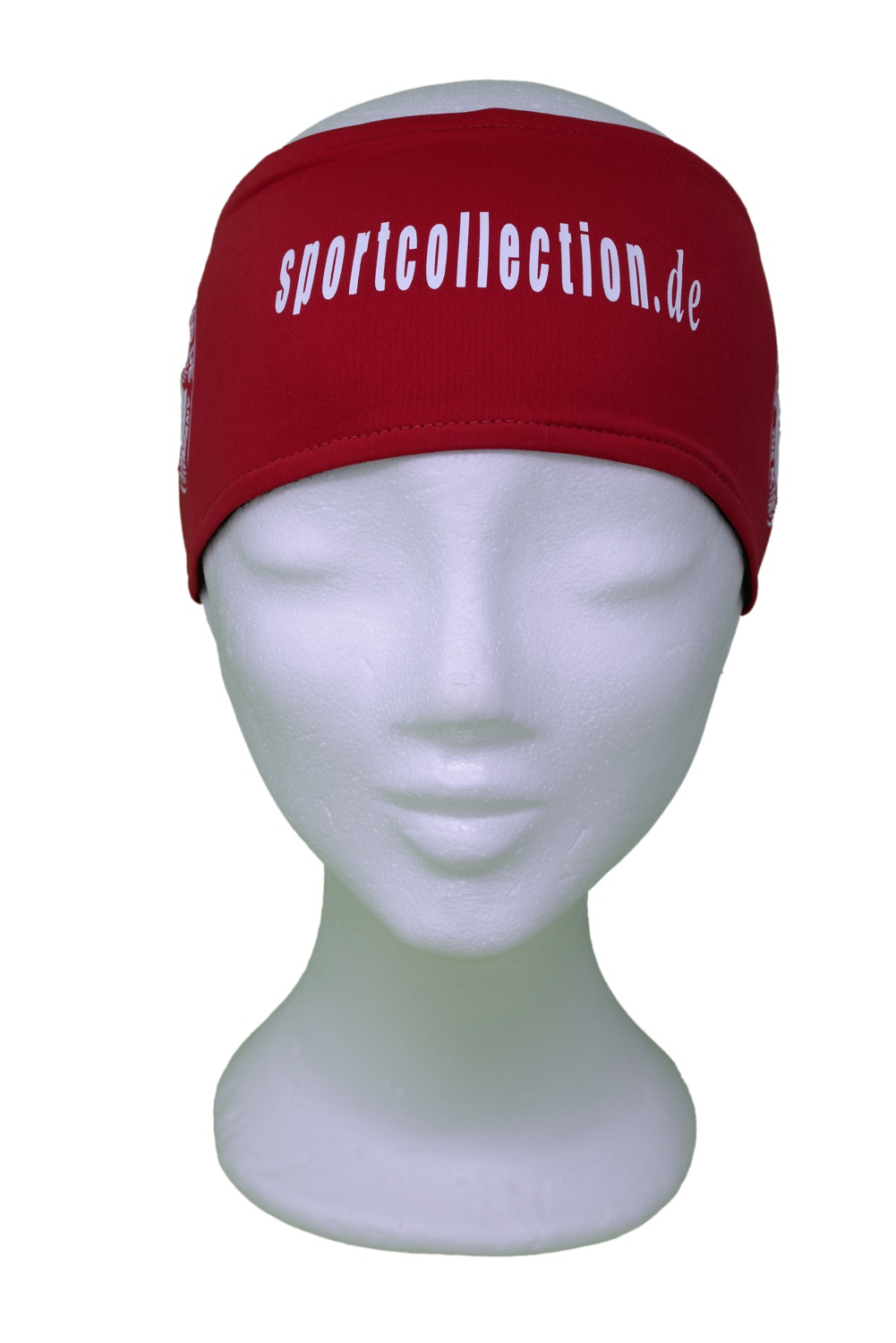 Stöhr Stirnband Rot-Weiß-Text-Logo
