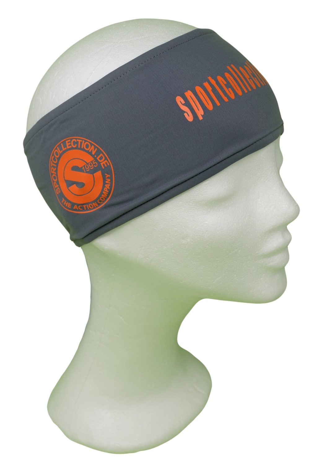 Stöhr Stirnband Grau-Orange-Text-Logo