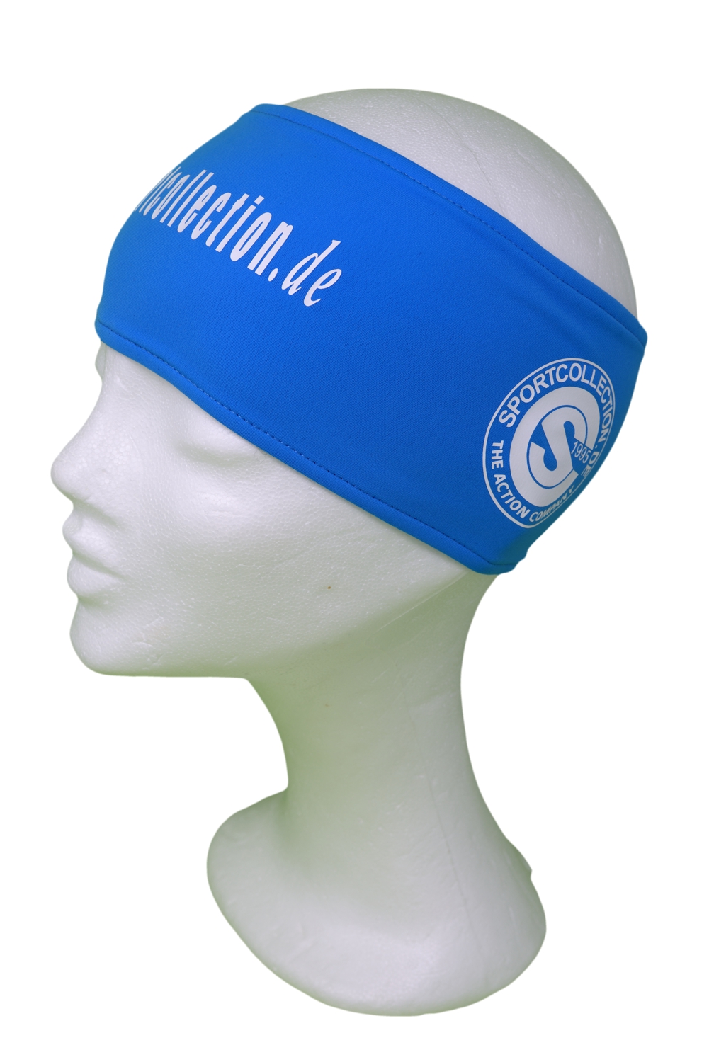 Stöhr Stirnband Blau-Weiß-Text-Logo