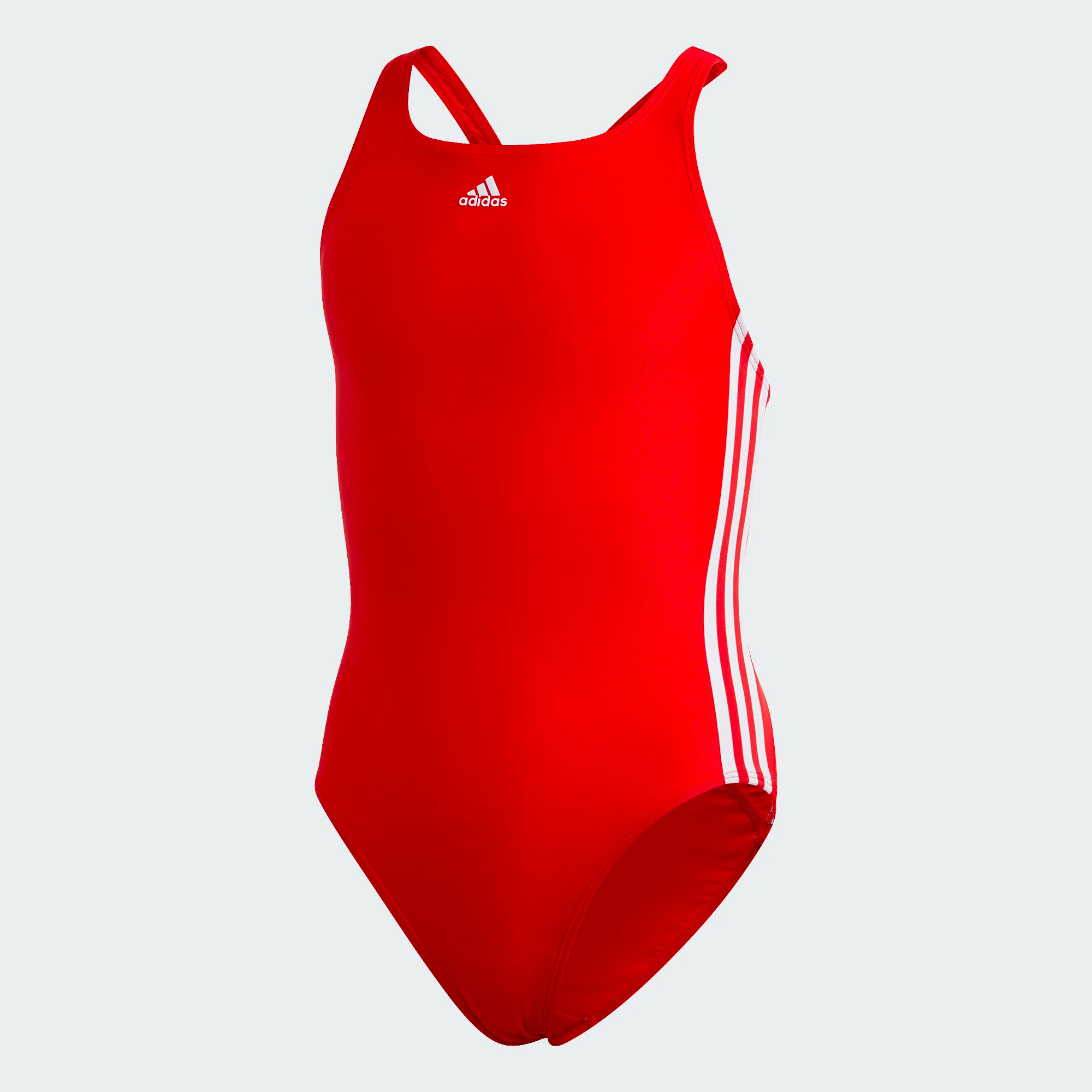 Adidas Athly V 3-Streifen Badeanzug für Mädchen - Rot