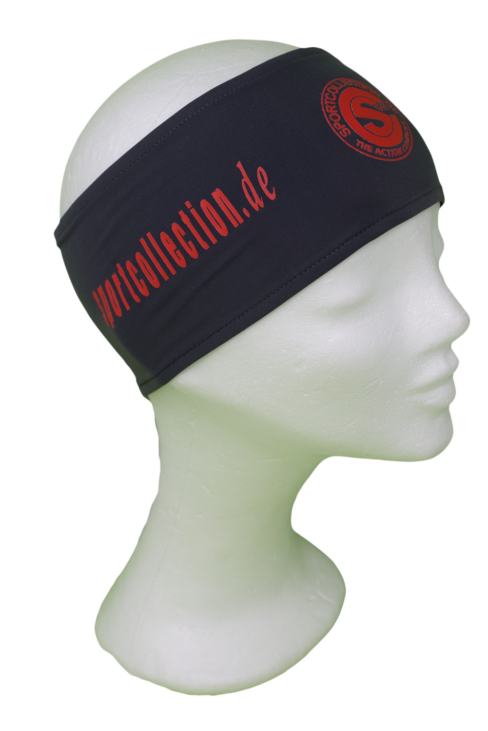 Stöhr Stirnband Grau-Rot-Logo-Text